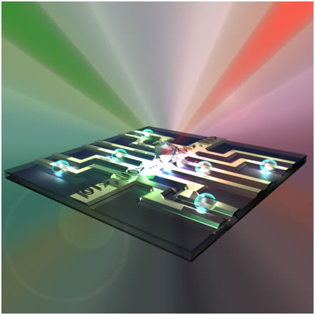 Artist’s impression of a hybrid optical and spin based quantum chip. (C. Bradac)