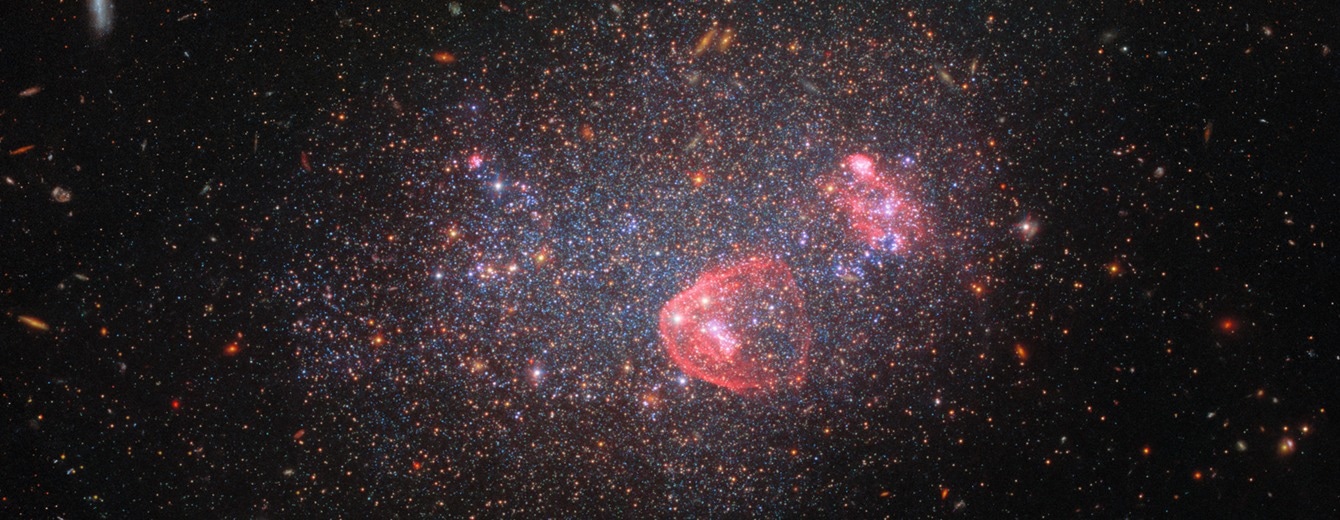 Hubble Reveals UGC 8091's Dazzling Stars Amidst Distant Galaxies
