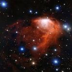 ESO's VLT Reveals Spectacular Red Cloud of Glowing Hydrogen Gas Behind Blue Foreground Stars